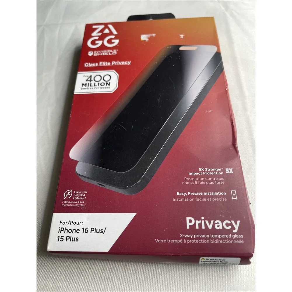 ZAGG InvisibleShield Glass Elite Privacy Screen Protector iPhone 16 Plus 15 Plus